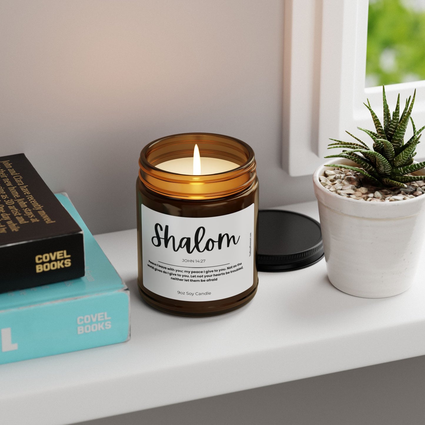 Shalom Candle with Bible Verse Inspirational Gift for Christian Hebrew Friend
